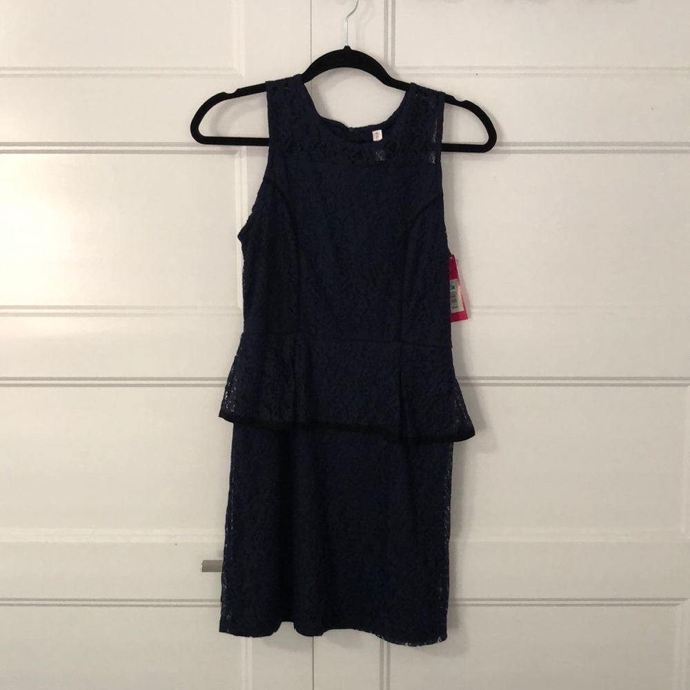 Navy Blue Lace Peplum Dress